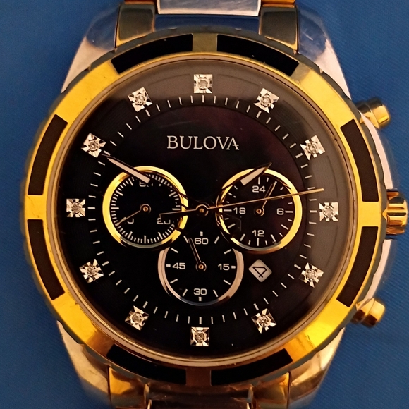 Bulova Other - Bulova Men's Watch 98D132 Quartz Chronograph Diamond Black Dial Two Tone Steel